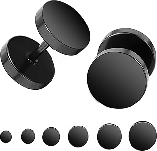 Black Stud Earrings for Men Women Fake Gauges Ear Tunnel Faux Plugs Mens Earrings