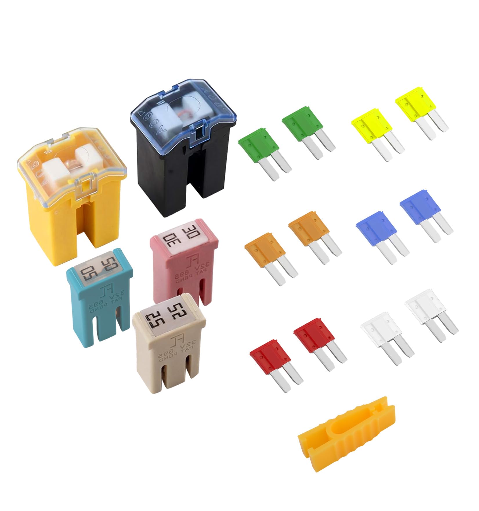 Kit surtido de 17 microfusibles para coche OEM #68100731AB, mini kit de fusibles con extractor de fusibles que incluye 5A/7.5A/10A/15A/20A/25A/30A/60A/80A, kits surtidos de fusibles de coche