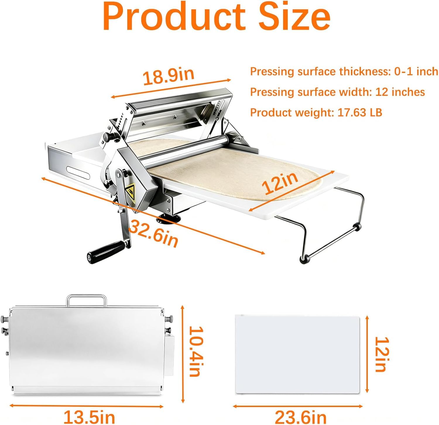 Sfogliatrice Elettrica Professionale per Pasta - Spessore Regolabile (2-30 Mm) Rullo in Acciaio Inox per Pasta, Croissant E Prodotti da Forno (Versione 22.7) Hand-cranked 12