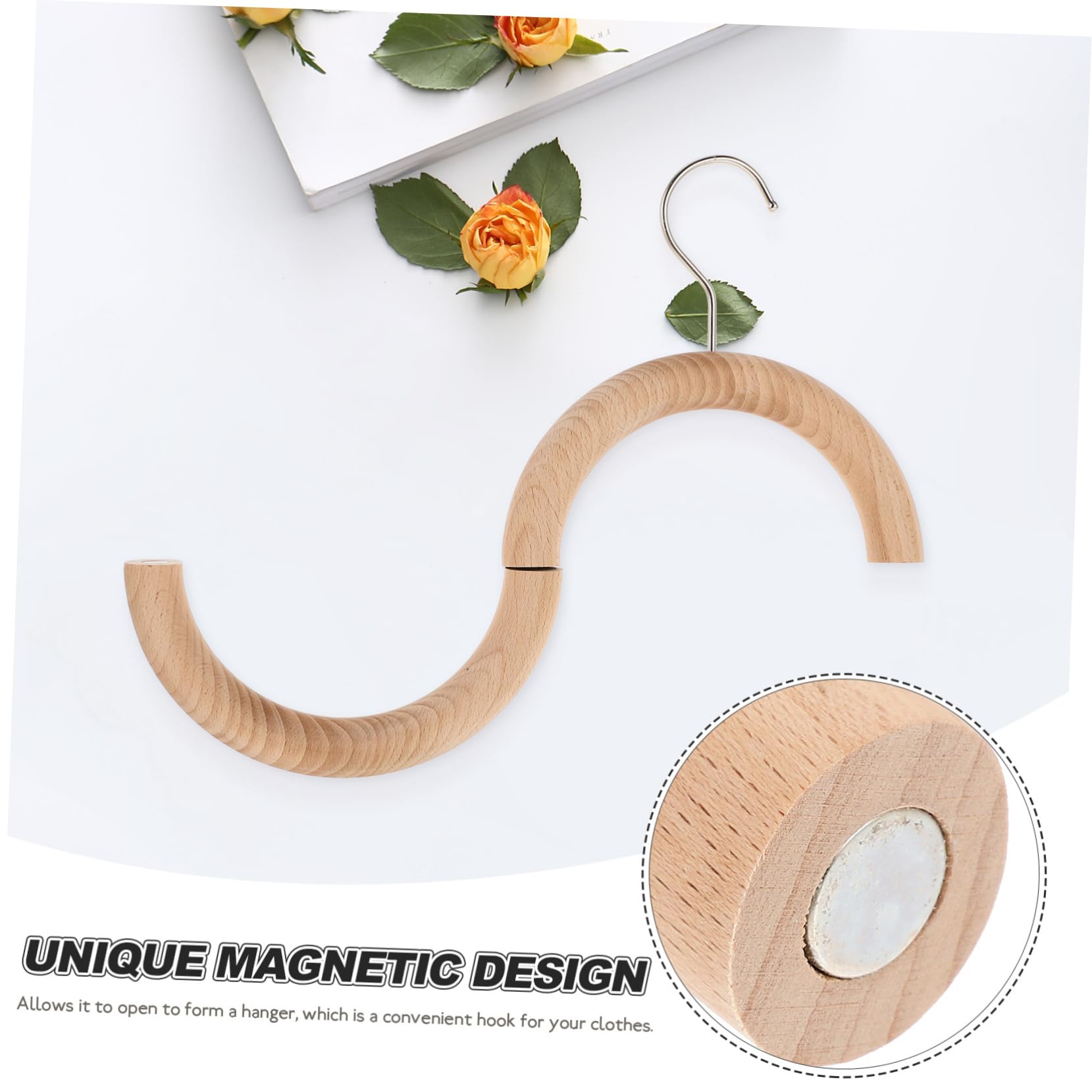 Cabilock Anello Magnetico per Sciarpa e Cintura in Legno e Ferro, Gancio Multifunzionale Salvaspazio per Organizzare Armadio Design Magnetico