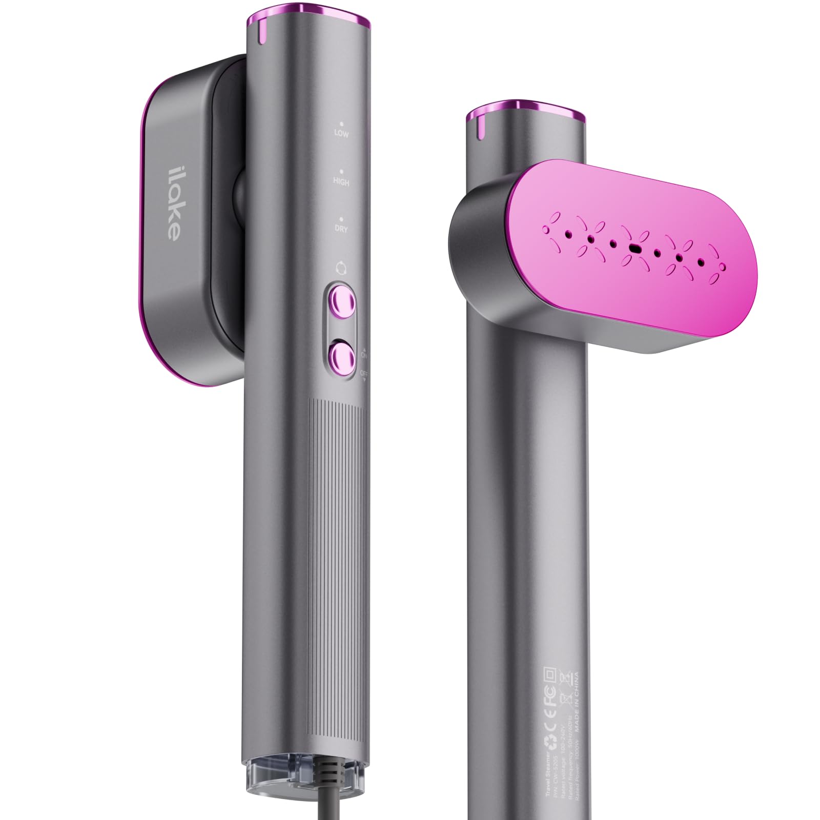 iLAKE Piastra a vapore per vestiti, 100 – 240 V Dual Voltage Travel vapore, 1000 W e 120 ml, per viaggi d'affari a casa, grigio siderale