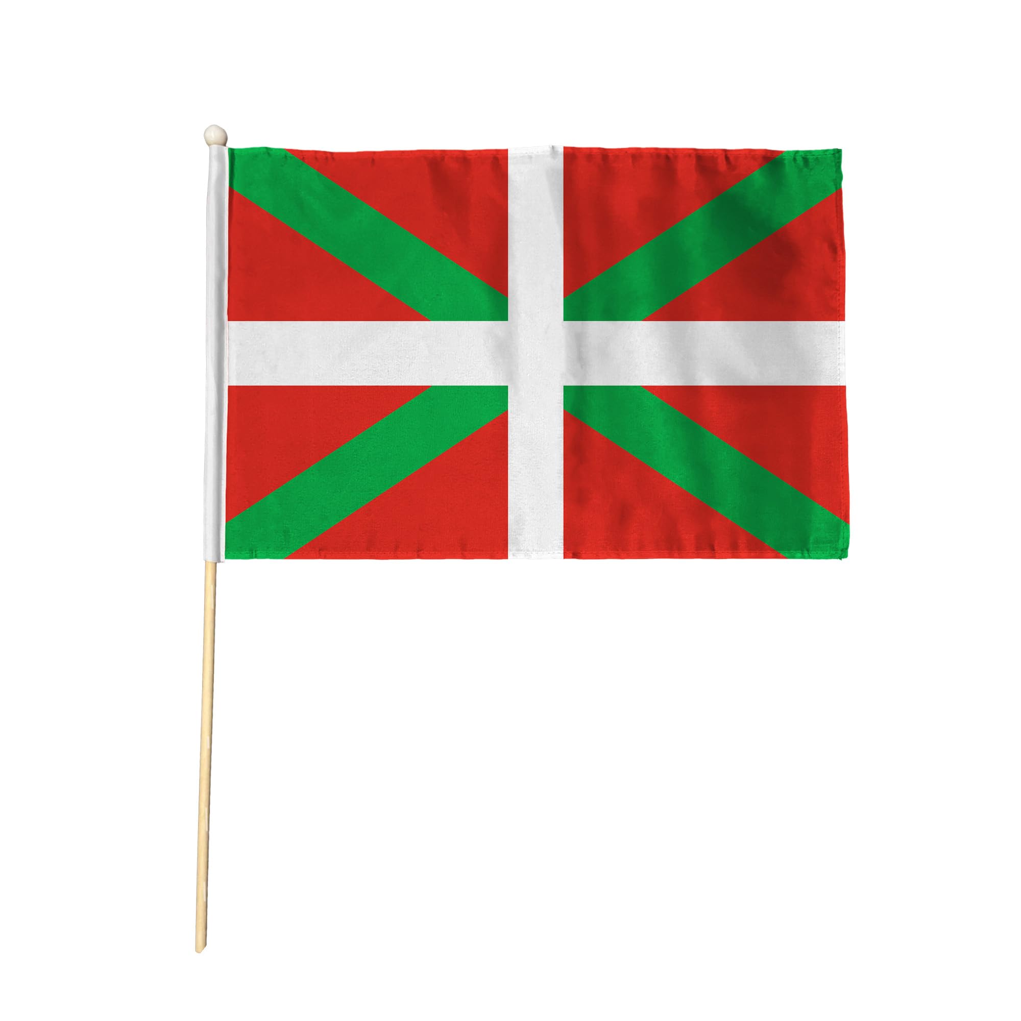 Flagtex Basque Country Pack of 2 Hand Waving Flag (9x6 Inch) - Premium Wooden Stick Hand Flag 9x6 Inch Natural Wood Pole European Regional Ikurrina Flag Events Parades
