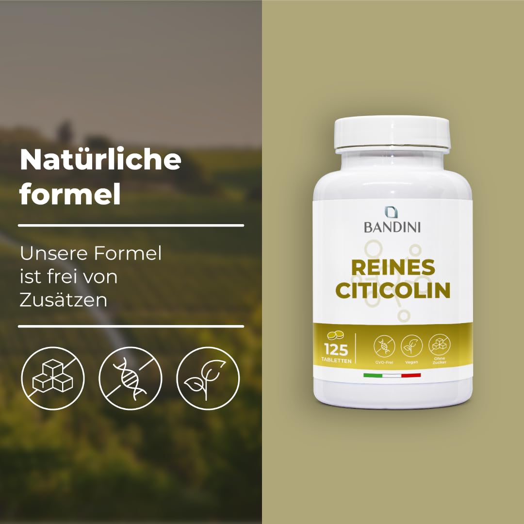 Bandini® Citicolin CDP Cholin 500mg - 125 Tabletten – Hochdosiert | Für normale Zellfunktionen & aktiven Lebensstil - volle 500mg Citicoline/CDP-Cholin je Tagesdosis - Ohne Zusatzstoffe - Vegan