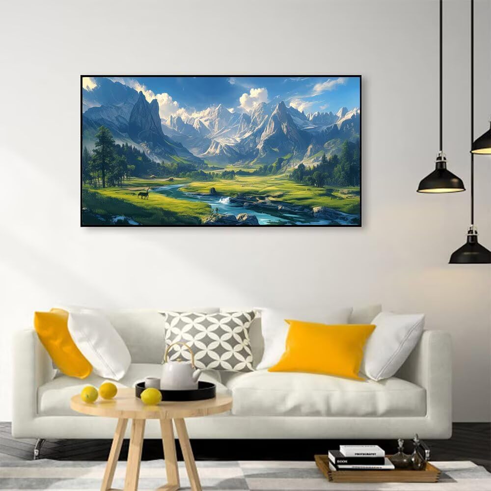 Malarstwo diamentowe, łąki, malarstwo diamentowe, dla dzieci, góry śnieżne, do majsterkowania, dla dorosłych, zestaw do majsterkowania, dekoracja salonu, spersonalizowany prezent, 50 x 100 cm, S-15