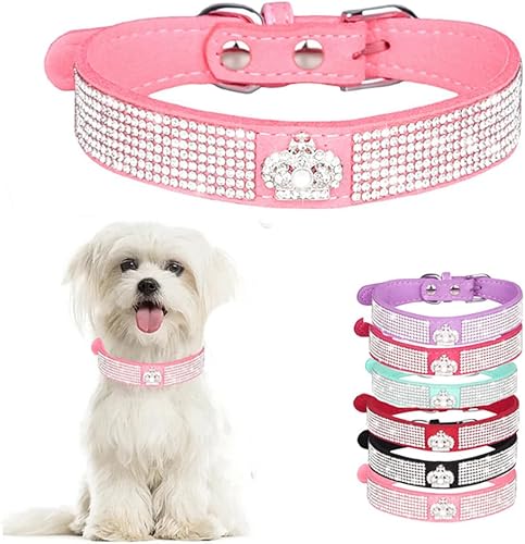 Collares de perro para perros medianos hembras, collar de perro con diamantes de imitación, bonito collar con purpurina para mascotas XXS Xs, S, M,