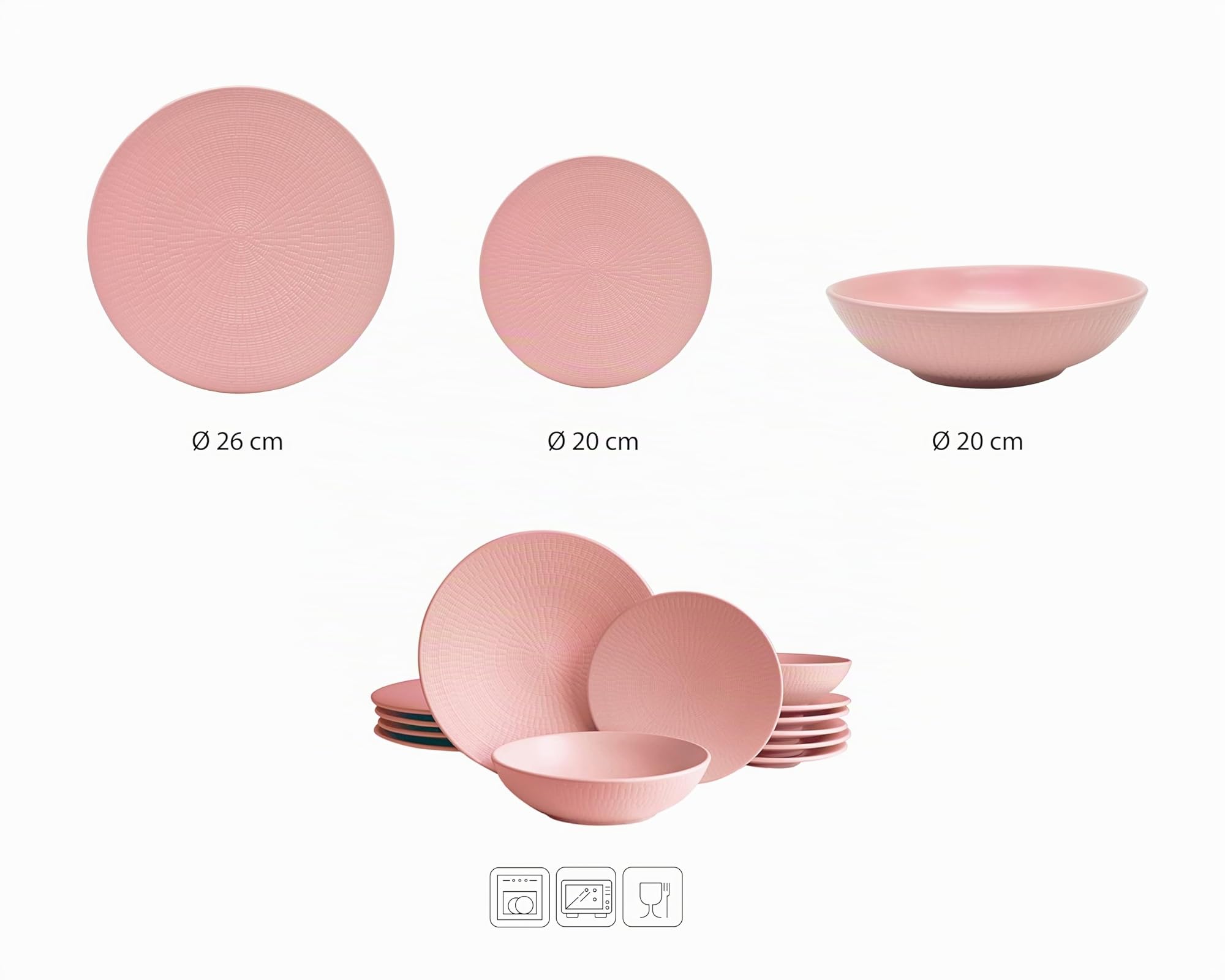ECHTWERK Blanka Servizio da tavola vintage da 18 pezzi per 6 persone Elegante design naturale con struttura in terracotta con 6 piatti da pranzo, 6 piatti da dessert, 6 piatti fondi, rosa