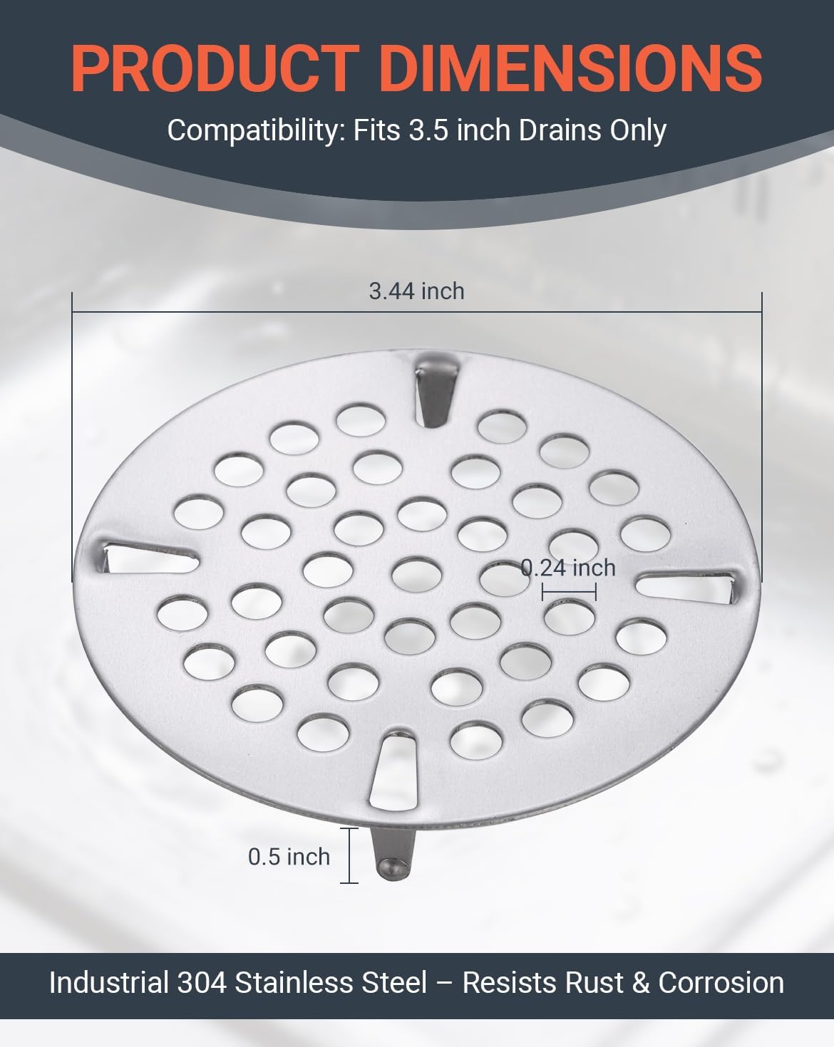 3-1/2 Inch Commercial Sink Strainer - 304 Stainless Steel 41-Hole Clog-Free Drain Cover, Precision Fit for 3.5" Drains & 3 Compartment Sinks, Heavy-Duty for High-Volume Kitchens (3-Pack)