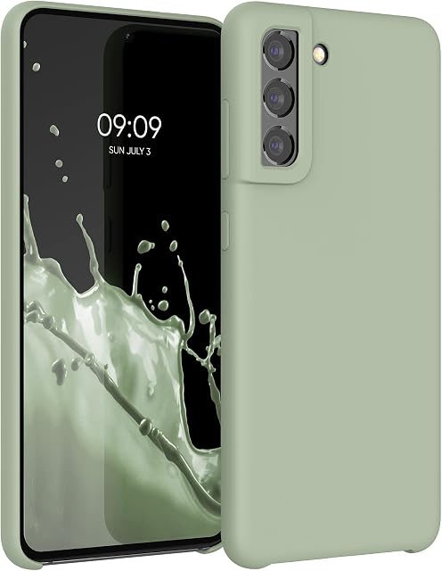 kwmobile TPU Silicone Case Compatible with Samsung Galaxy S21 FE - Case Slim Phone Cover with Soft Finish - Gray Green