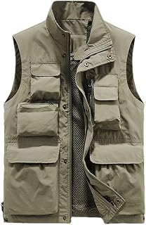 Pohullan Men Outdoor Vest Multi-Pocket Fishing Director Reporter Work Waistcoat Photography Casual Jacket