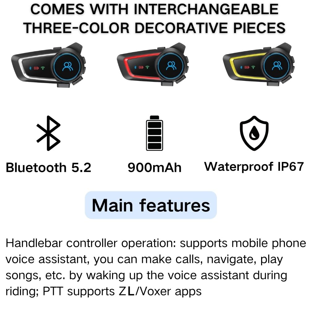 RUYAGE Motorcycle Helmet Headset Speaker Waterproof Bluetooth Headset with Noise Cancellation Ultra-Thin Wireless Bluetooth Headphones for All Helmets,with Handlebar PTT Controller