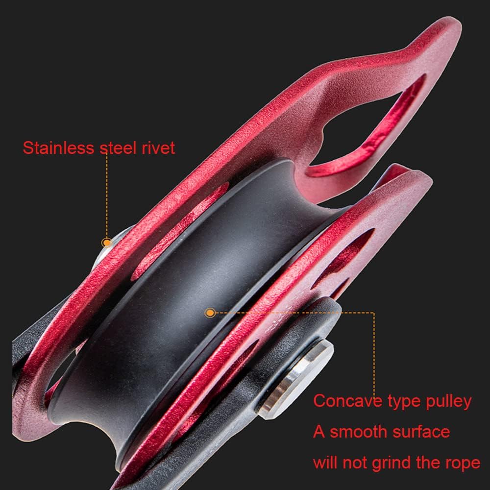 Climbing Pulley Aluminium Heavy Duty Ascender Riser Pulley 4KN Single Swivel Rope Pulley Rescue Equipment for 8-12mm Rope(Red)