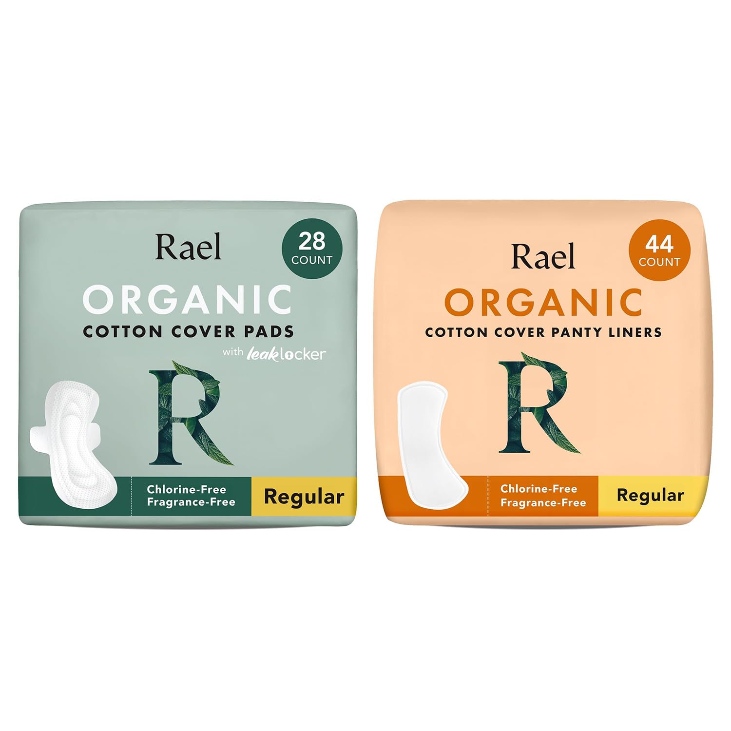 Rael Sanitary Pads Panty Liners for Women Bundle - Feminine Care Organic Cotton Cover Unscented Chlorine Free Period