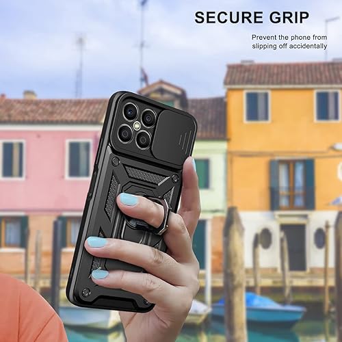 Miniatura 3 de Ysnzaq Funda resistente a prueba de golpes de grado militar para Honor X8 de 6.7 pulgadas, protección de lente de ventana deslizante con soporte