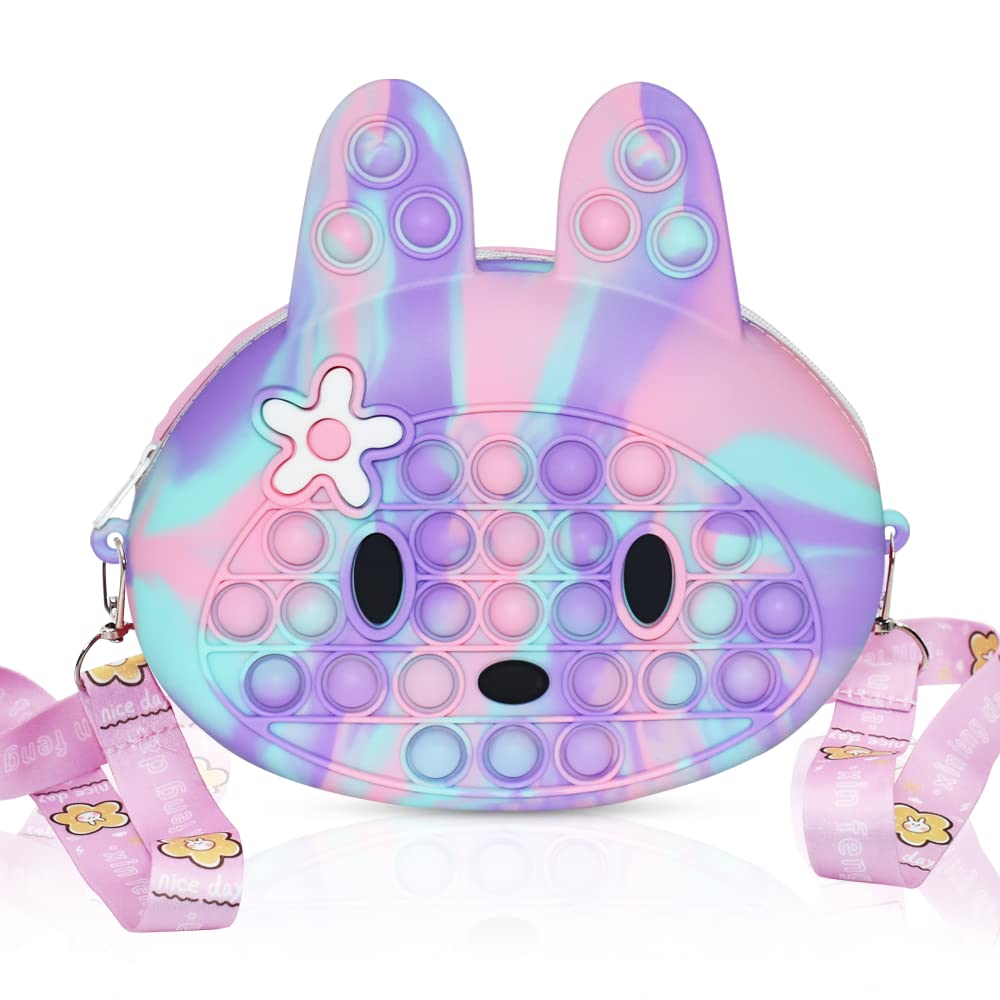 Pop Fidget Purse for Girls, 2 in 1 Pop Bag for Girls Crossbody, Poppet Purse Rainbow Silicone Sensory Toys Bubble Bag for ADHD Anxiety Stress Relief （Purple）