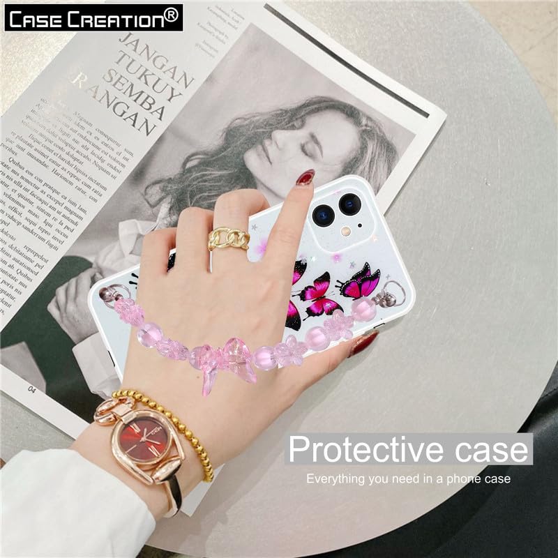 Image of COVERLY Fancy Chain Case Cover for iPhone 12 Pro, Wrist Holder Butterfly Stand Cotton Candy Dream Charming Flower Design Rainbow Girlish Full Protective Bracelet Fashion Case for Apple iPhone 12 Pro