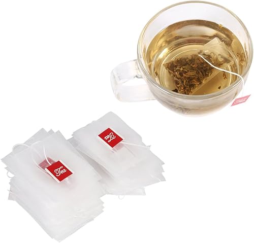 Bolsa de filtro de té, 100 bolsas de filtro de té vacías de nailon, con cordón para el hogar, hojas sueltas, té, café, especias, hierbas