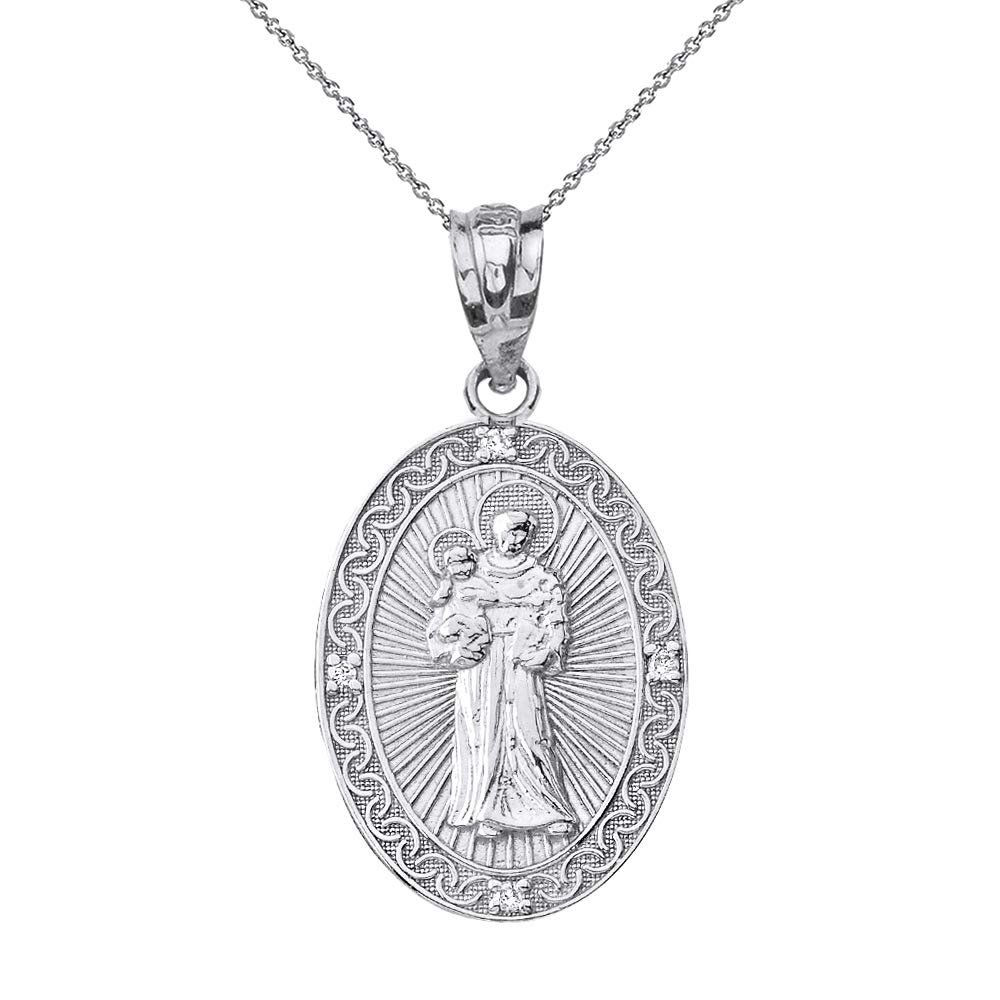 Claddagh Gold'.925 Sterling Silver ‘Saint Anthony Pray for Us’ 3/4'' Oval Medal CZ Pendant - Choose Pendant Only or Necklace w 16”-22” Chain'