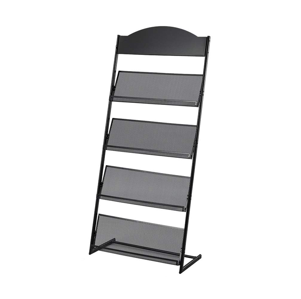ASerZenith Floor Standing Magazine Rack Display Stand with Detachable 4 Shelves Brochure Stand and Literature Holder (Black)