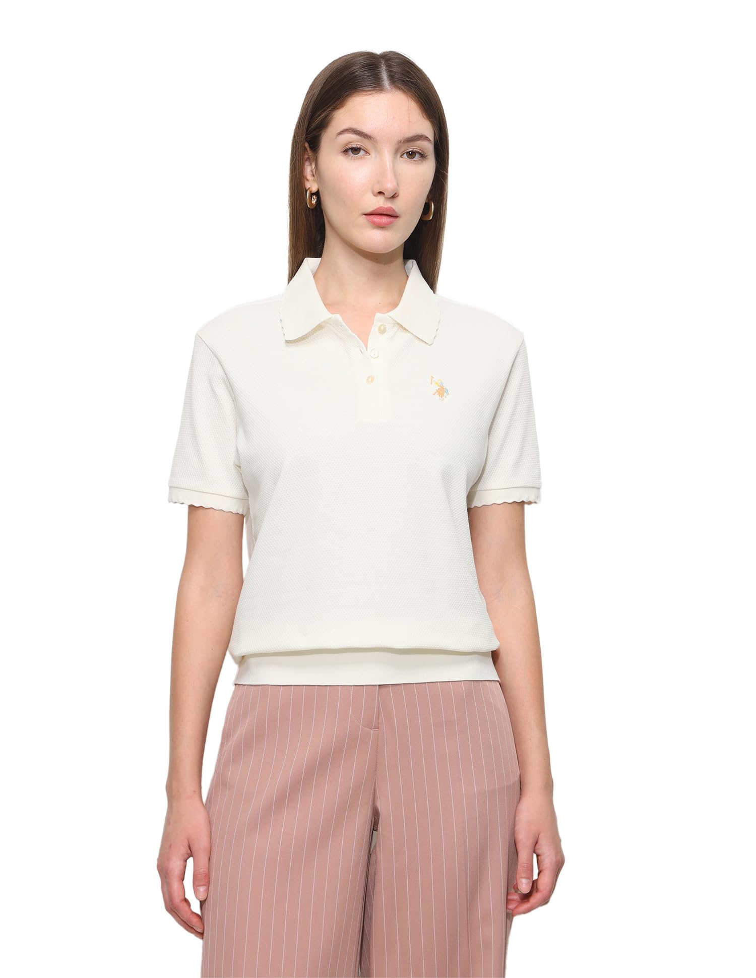 u.s. polo assn. Women's Textured Boxy fit Blouson Polo Shirt-picture-20