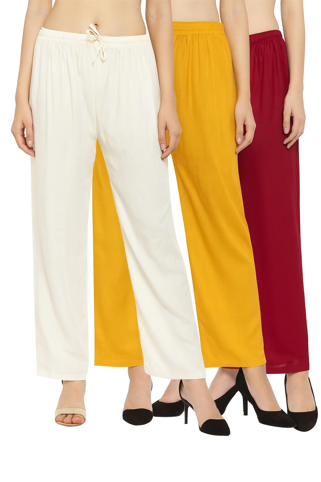 modacasa Pack of 3 Women’s Palazzo Pants – Loose Fit Ethnic Design, Stylish Casual Bottom Wear, Regular Fit Solid/Plain Plazo-picture-11