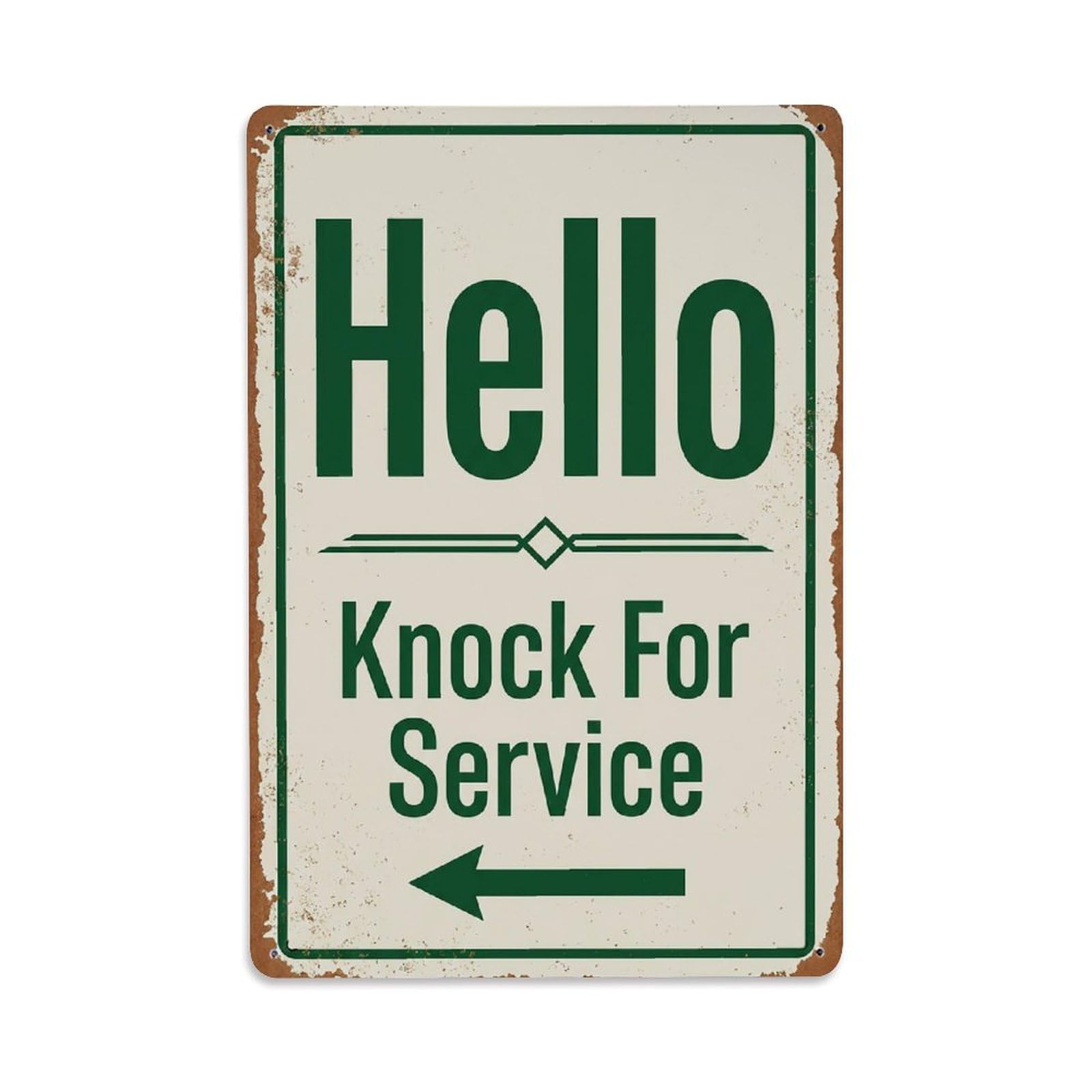 Vintage Hello Knock For Service Arrow Geometric Metal Tin Sign
