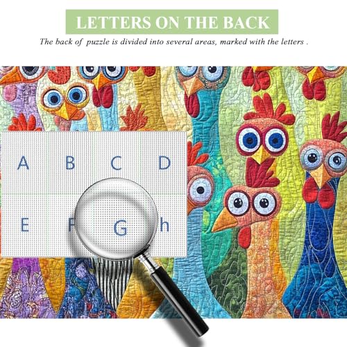 PICKFORU Happy Little Chickens Puzzles for Adults 1000 Pieces, Colorful Rooster Patchwork Jigsaw Puzzles Embroidery, Cute Animal Challenging Puzzle - Image 3