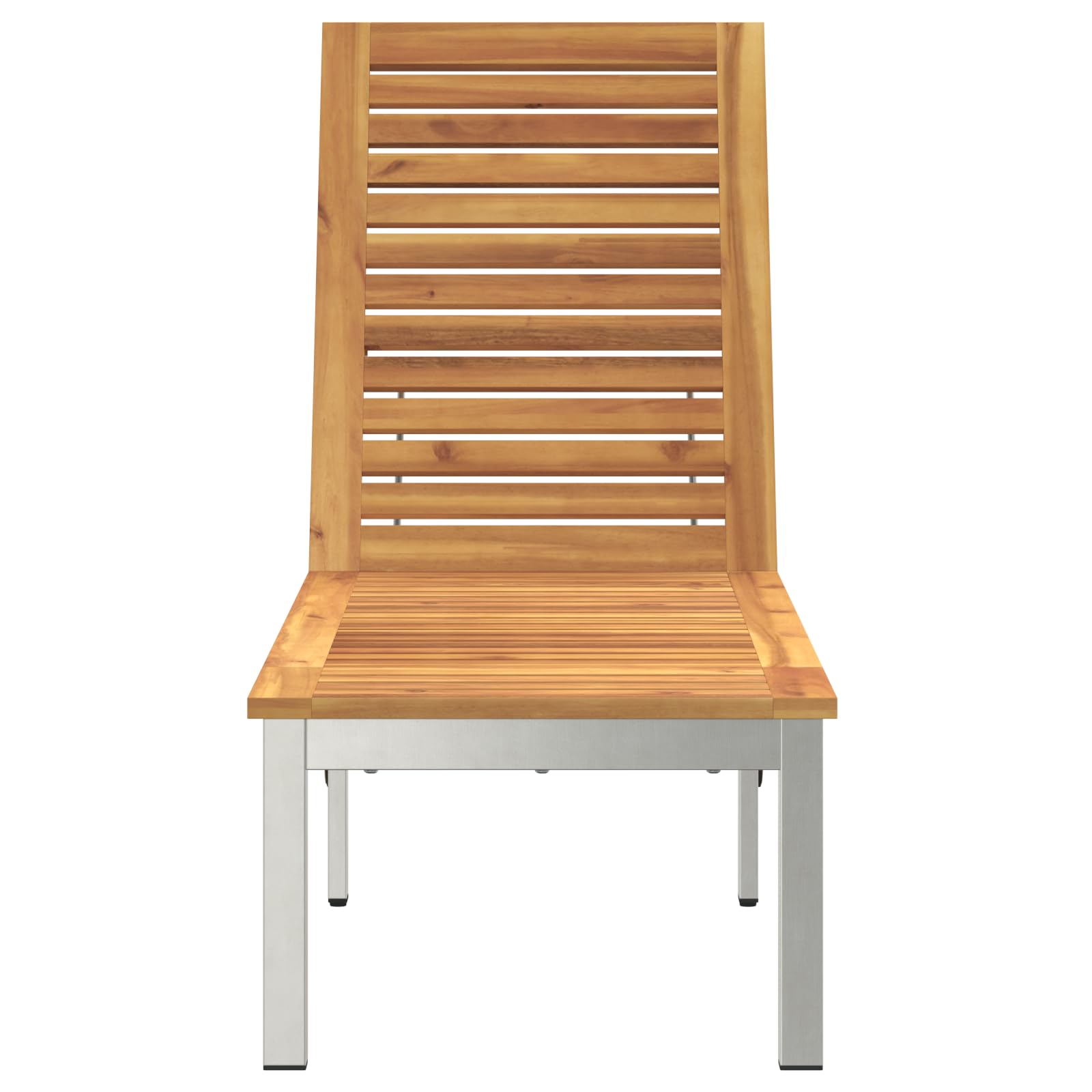 Lettino prendisole con ruote in legno massello di acacia e acciaio inox, schienale regolabile, resistente alle intemperie e facile da spostare per giardino o balcone, design moderno, spazioso