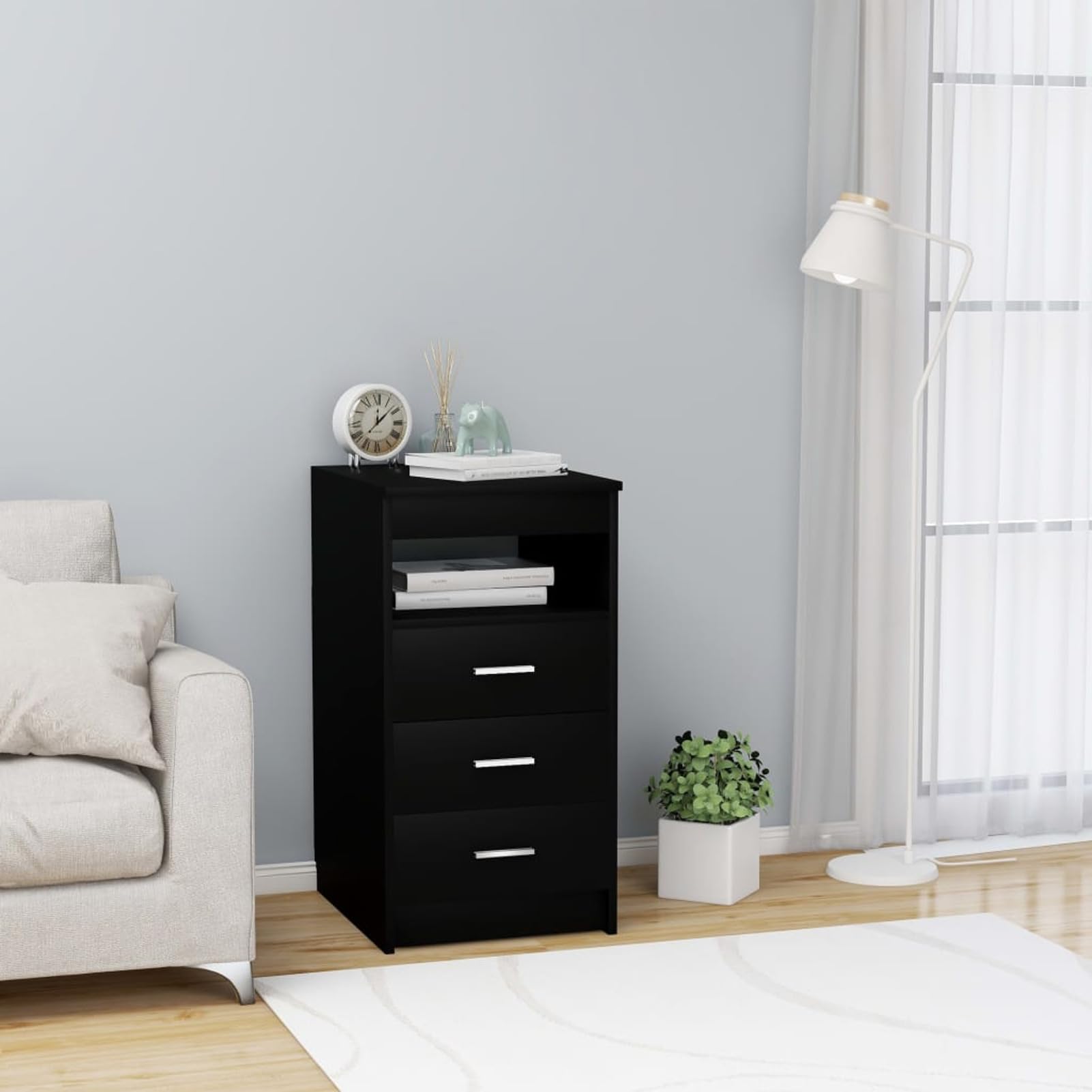 ShGaxin Cassettiera Nera 40x50x76 cm in Legno Multistrato,Cassettiera,Cassettiera Salvaspazio,Cassettiera Scrivania,Cassettiera Camera da Letto-801806