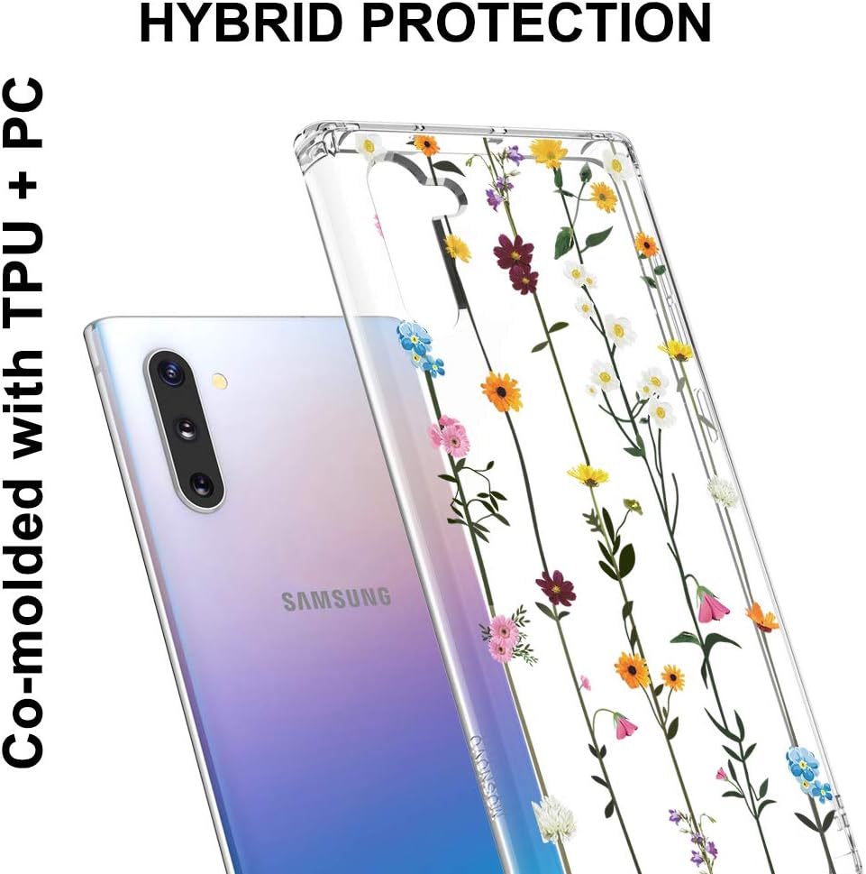 MOSNOVO Galaxy Note 10 Case, Wildflower Floral Flower Pattern Clear Design Printed Transparent Hard Back Case with TPU Bumper Protective Case Cover for Samsung Galaxy Note 10