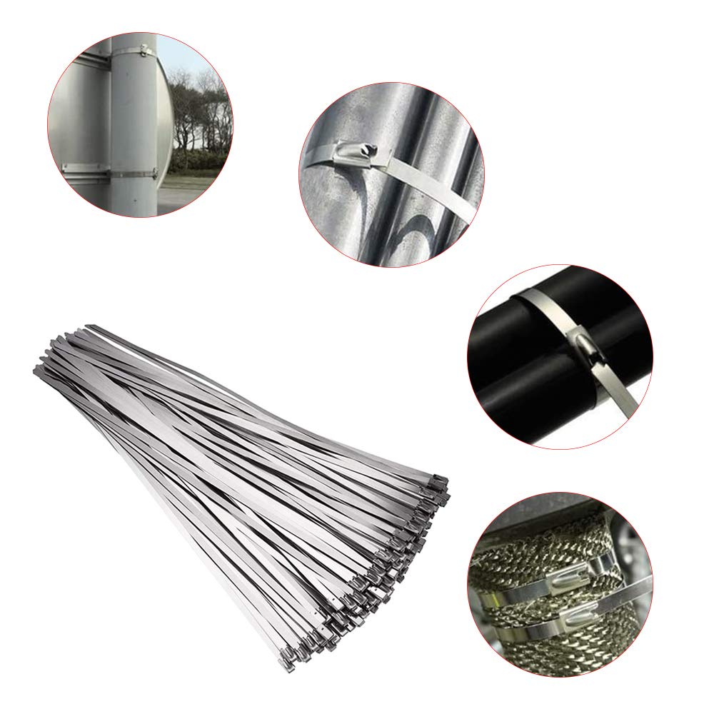 Yunpo 50 Stück Edelstahl-Kabelbinder 200 Mm – Selbstschließend, Hitzebeständig Bis 650 °C, Silber (4,6 Mm Breit)