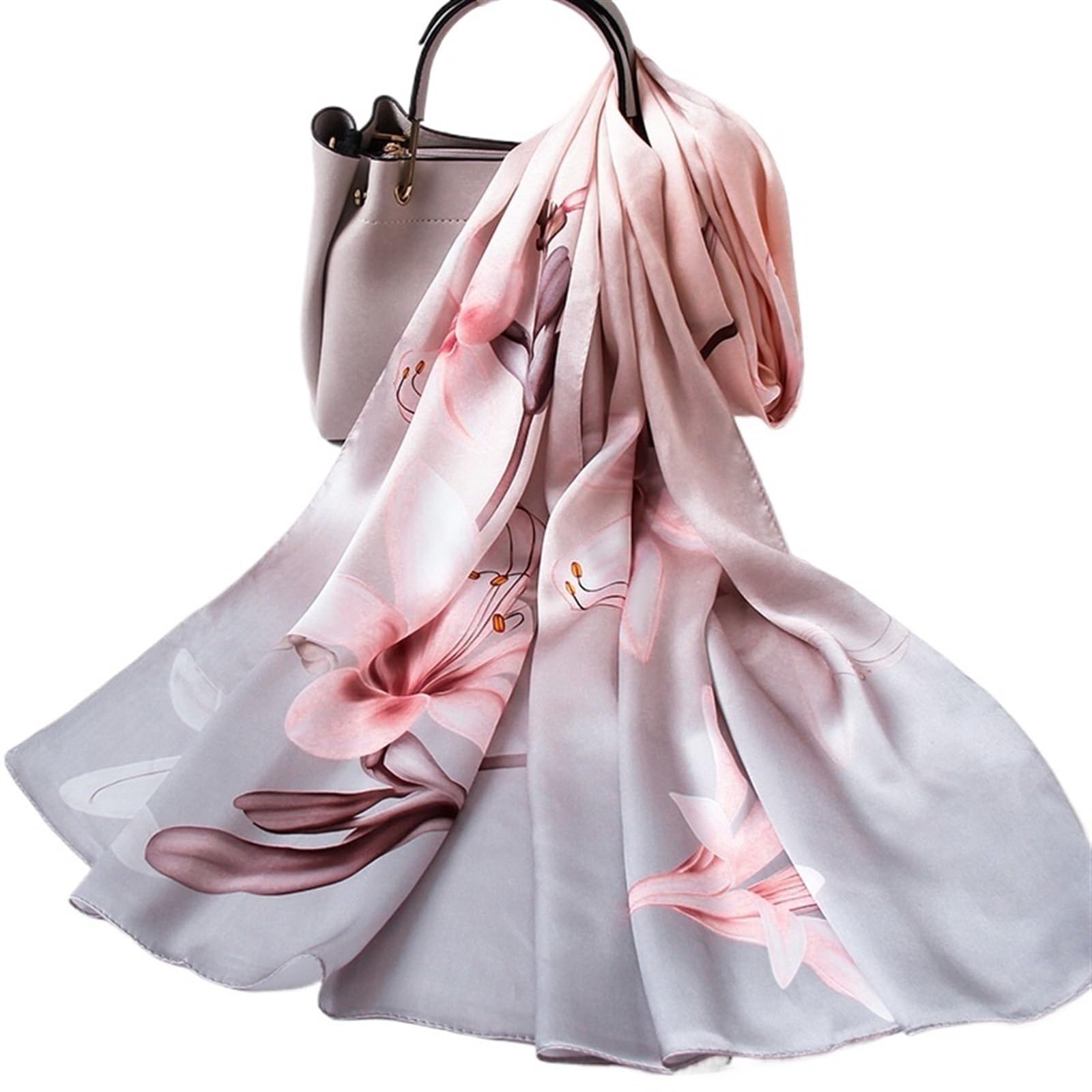 Silk Long Scarf Women Natural Silk Satin Shawl Thin Spring Headband Scarves Real Silk Neckscarf Pañuelo Mujer Seda(Color 3)