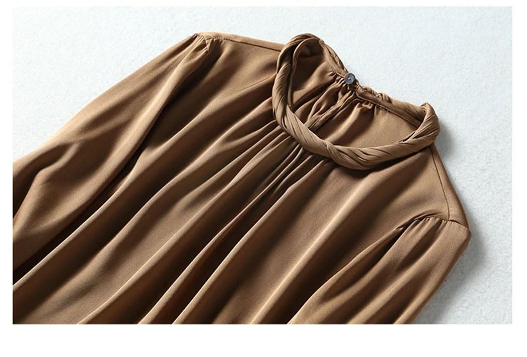 Bluzki damskie jedwabna bluzka damska styl casual okrągły dekolt z długim rękawem sweter koszula top