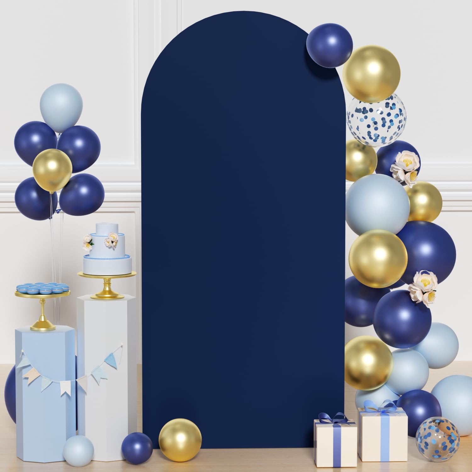 FUHSY Spandex Fitted Wedding Arch Cover 6 FT Navy Arch Backdrop Cover Chiara Wall Backdrop Covers for Arch Stand Arched Stand Covers Blue Arches Cover