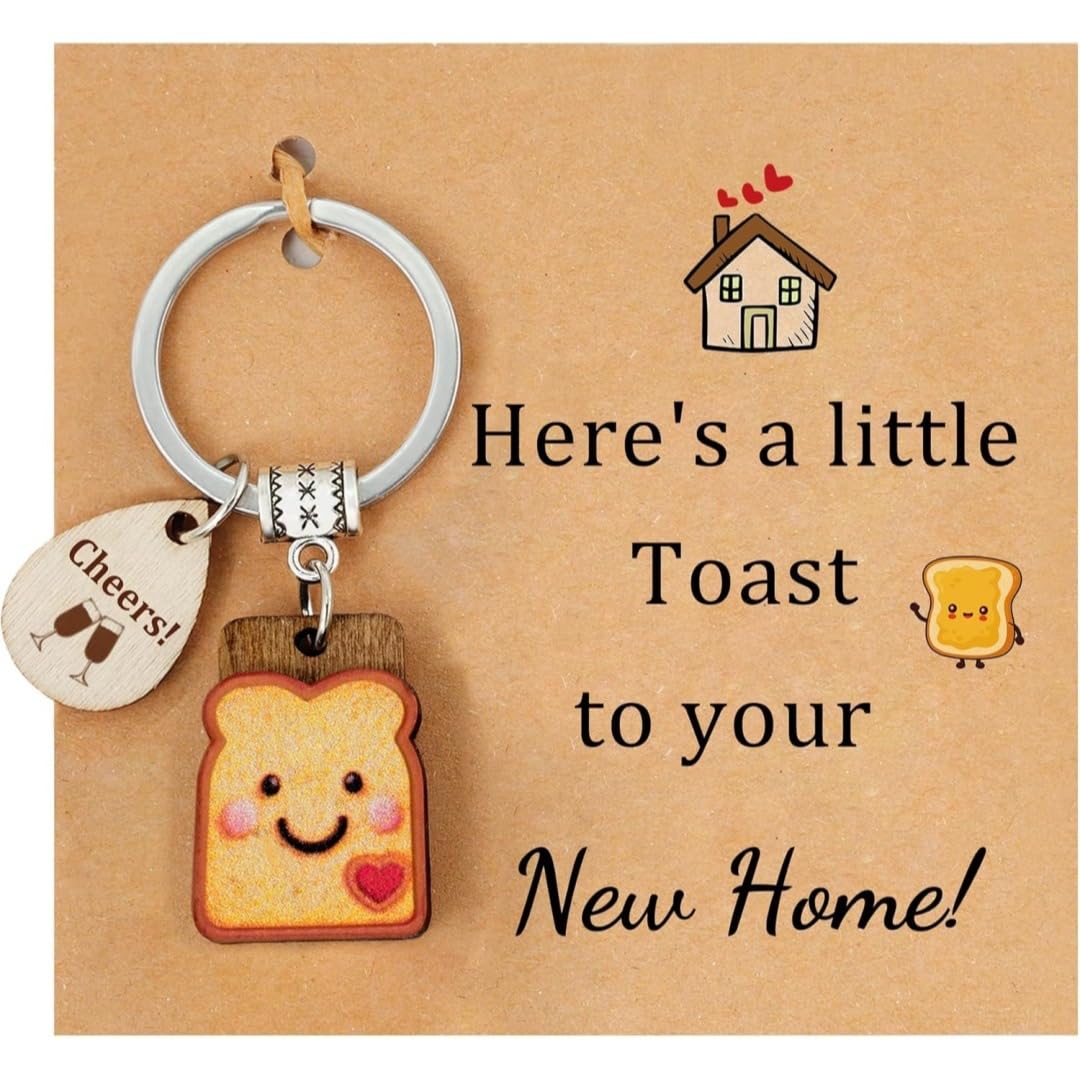 Extraible Women's New Home Gifts, House Warming Gifts Good Luck Toast Keychain Cute Ornament For Couple Friends Family Homeowner, Congratulations Housewarming House Gift