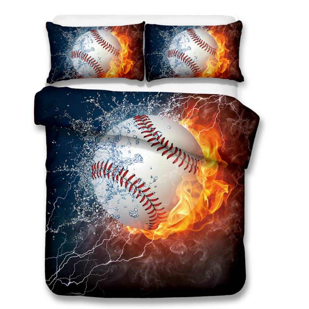Housse de couette 259x229 cm et parure de lit 3D baseball avec taie d'oreiller grand lit ado adulte
