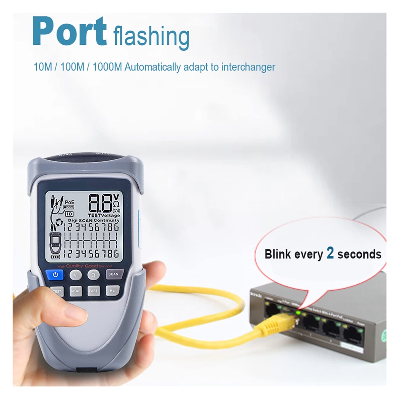 Detector de pared, Probador de cable de red Trackers de alambre digital Continuidad Voltaje de batería Verificación de polaridad Poe Prueba de probador de cable multifunción(ET613)