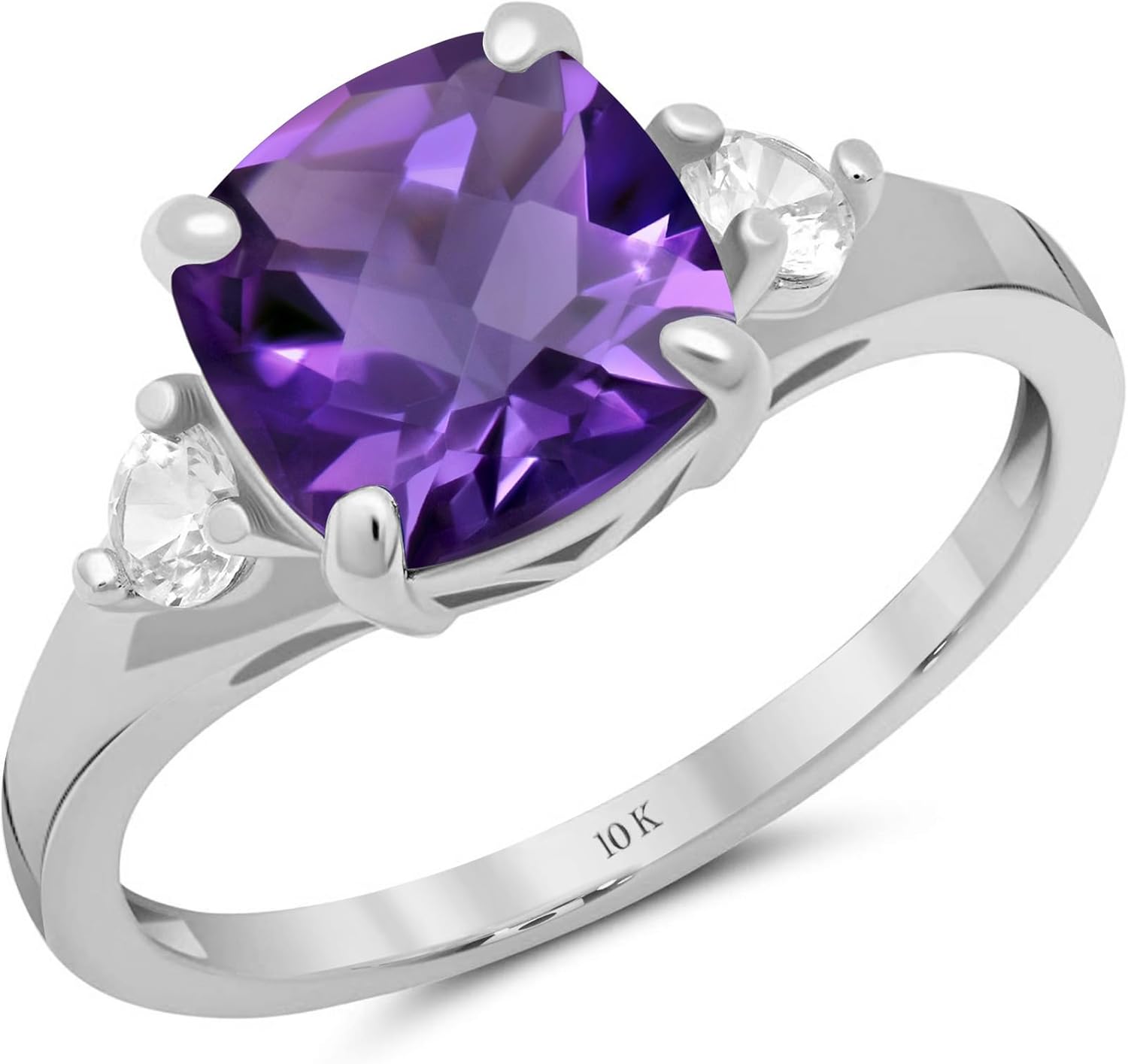 MAX + STONE 10k Gold Gemstone Rings for Women | Cushion Cut Three Stone Ring | Anti Tarnishing Birthstone Rings | Cocktail Ring with Gift Box in Size 5 to 9