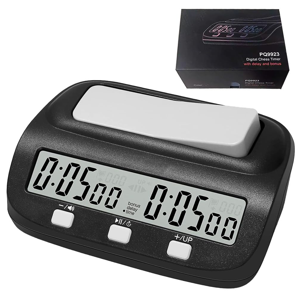 Orologio da Scacchi, Professionale Timer Scacchi con Display, Conteggio Alla Rovescia/Bonus/Ritardo, 3 Pulsanti di Controllo, Design da Competizione Timer per Tornei e Giochi da Tavolo (Nero)