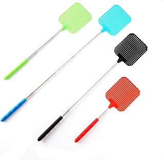 BAMFY 4 Pcs Telescoping Fly Swatter Heavy Duty Fly Swatters with Stainless Steel Handle Flyswatter for Indoor and Outdoor Flies, Mosquitoes, Wasps