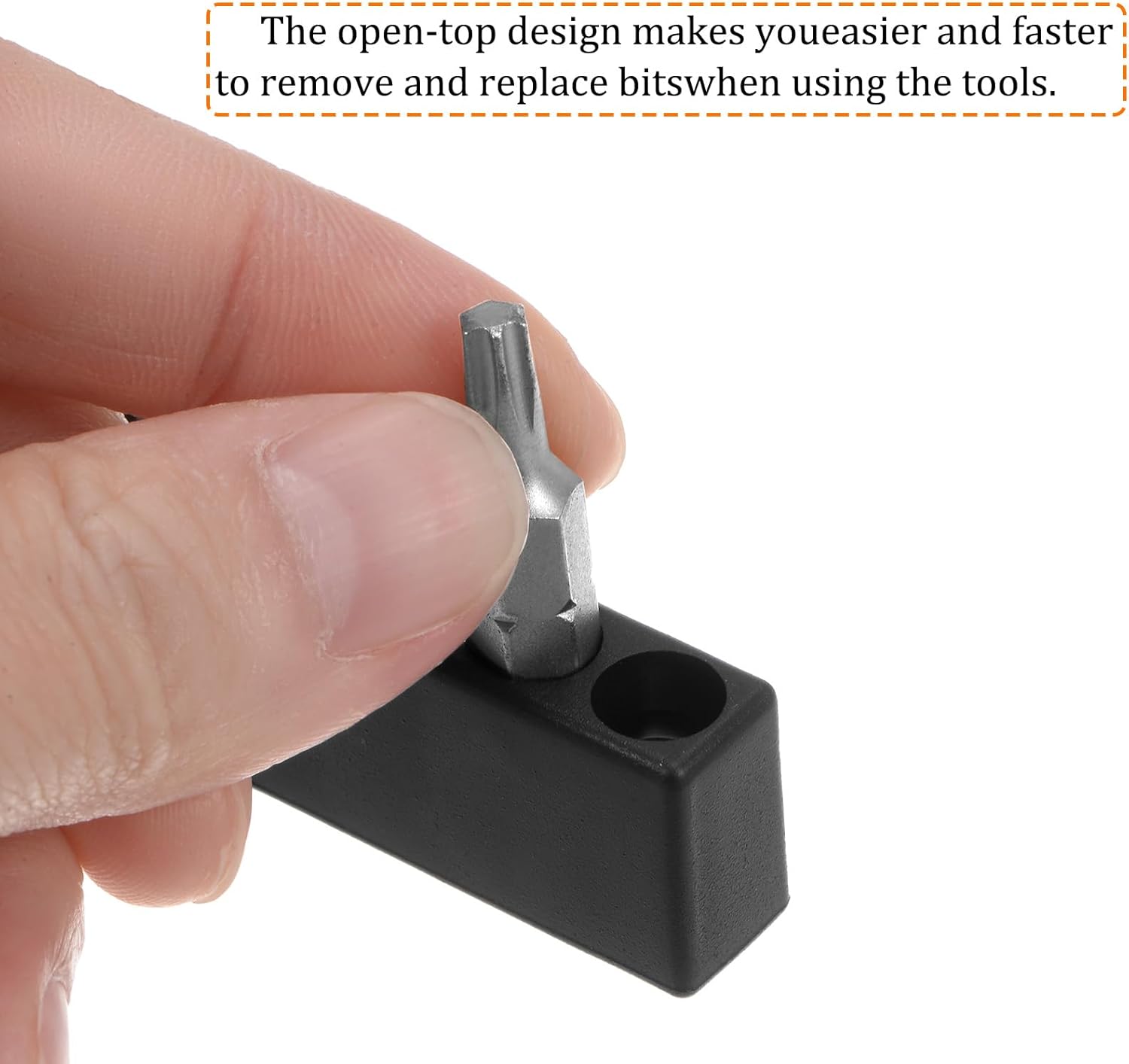 HARFINGTON 12pcs Plastic Hex Shank Screwdriver Bit Holder Organizer 4 Holes 1/4 Inch Plastic Drill Bits Storage Case for Any 1/4" Hex Shank Metal Driver Bits Use, Black