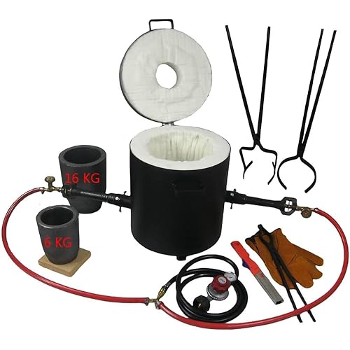 16KG/35LBs Propane Smelting Furnace Kit Double Burners - with 2 Graphite Crucibles and Crucible Tongs for Lifting and Pouring, Foundry Metal Smelter for Gold Copper Aluminum