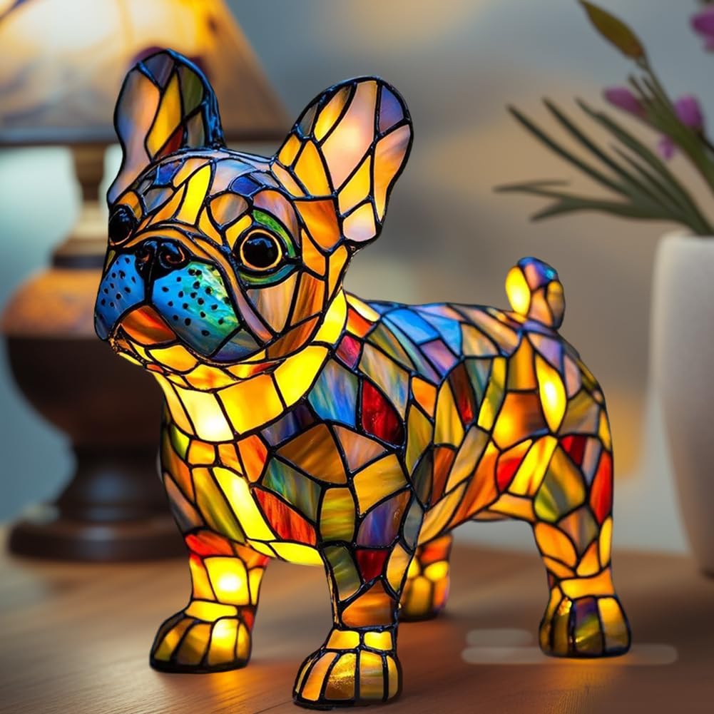 Introti Dog Lamp, Stained Resin Dog Series Art Night Light, Cute Pet Dogs Themed LED Table Lamps Animals Sculpture Ambient Nightlight for Bedroom and Living Room Decoration