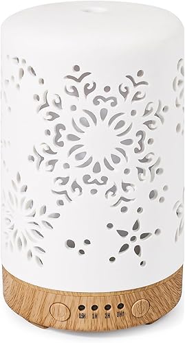 Difusor de aceite esencial, difusor de cerámica hecho a mano blanco de 3.4 fl oz, difusor de cerámica mejorado para aceites esenciales, difusor de