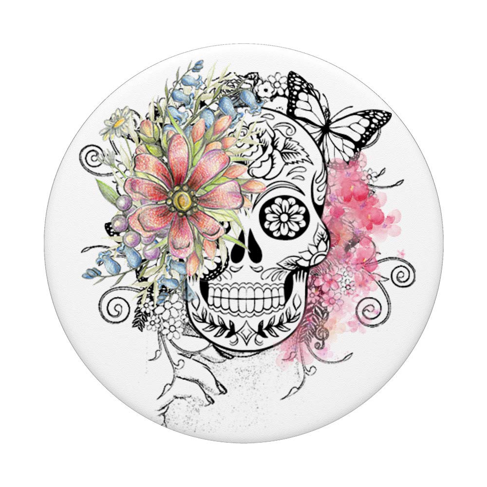 PopSockets PopGrip Handy-Griff – Pink Rose Flowers Mit Skull Design, Tauschbarer Top