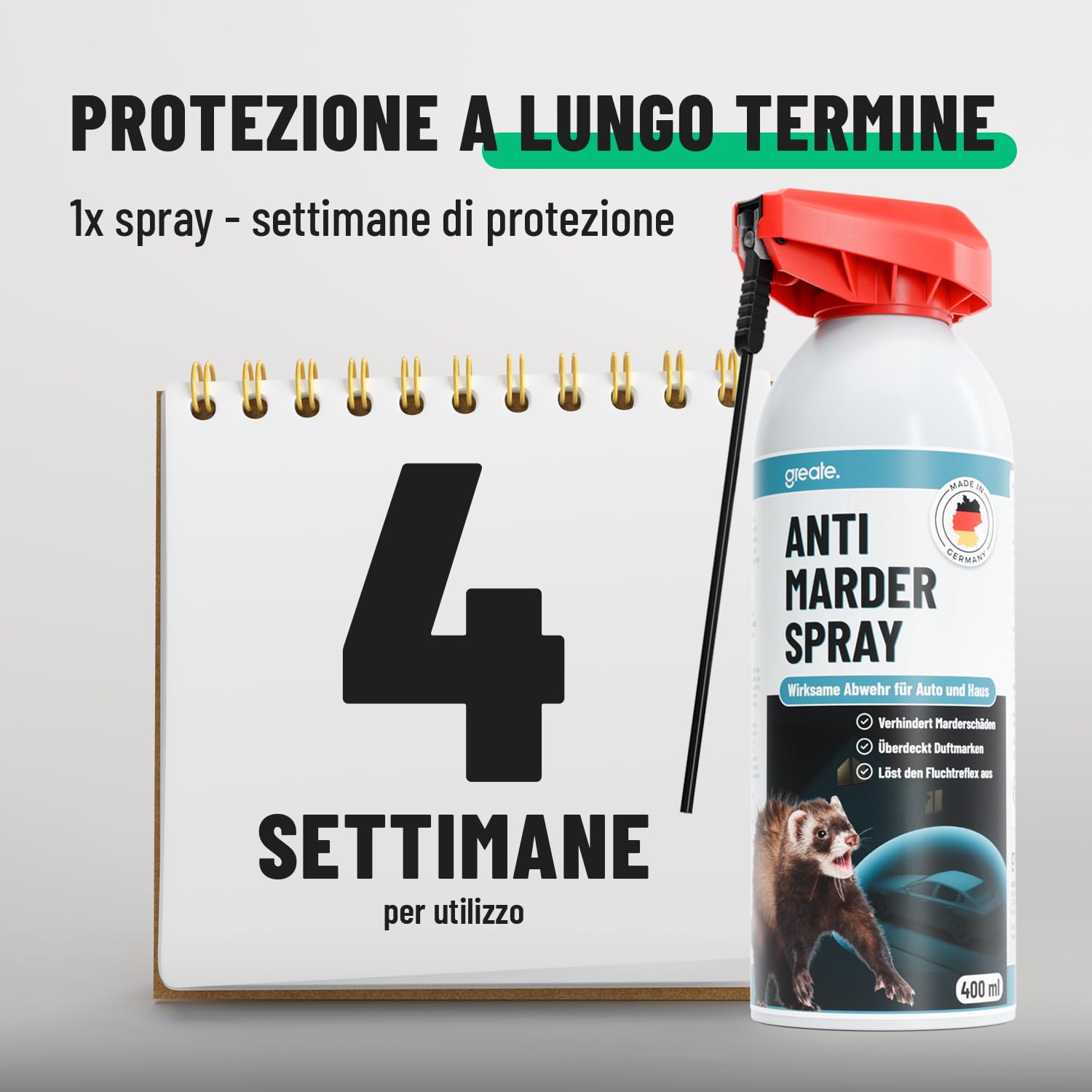 greate 2X Spray Anti-Martora per vano Motore Auto 400 ml - Difesa immediata e duratura Contro Le martore - Made in Germany - Repellente per Topi, Repellente Topi Auto