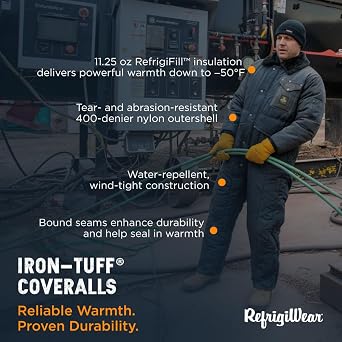 RefrigiWear Unisex Iron-Tuff Warm Coveralls - Insulated, Water-Repellent, Tear-Resistant, With -50F Comfort Rating