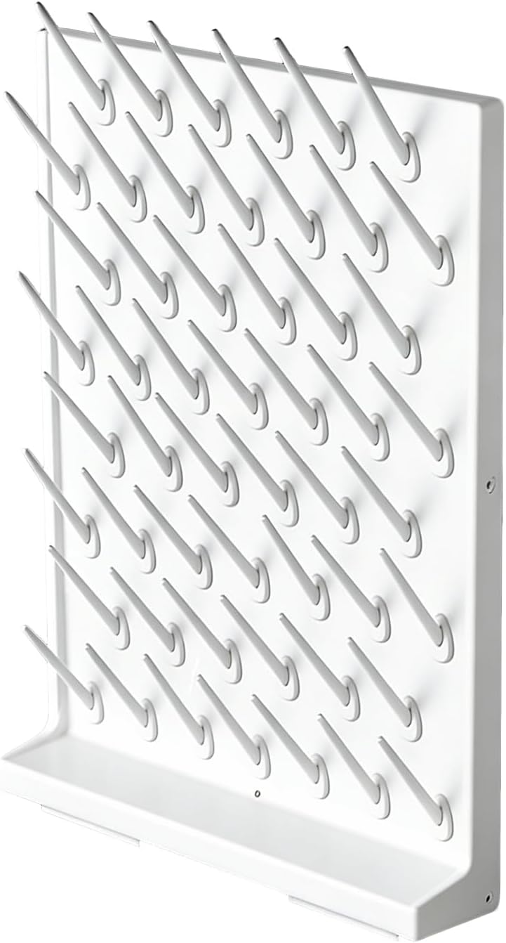 Lab Drying Racks for Lab Glassware and Bottles Wall Mounted Test Tube Dryer Detachable PP Lab Rack White (Large 52pegs)