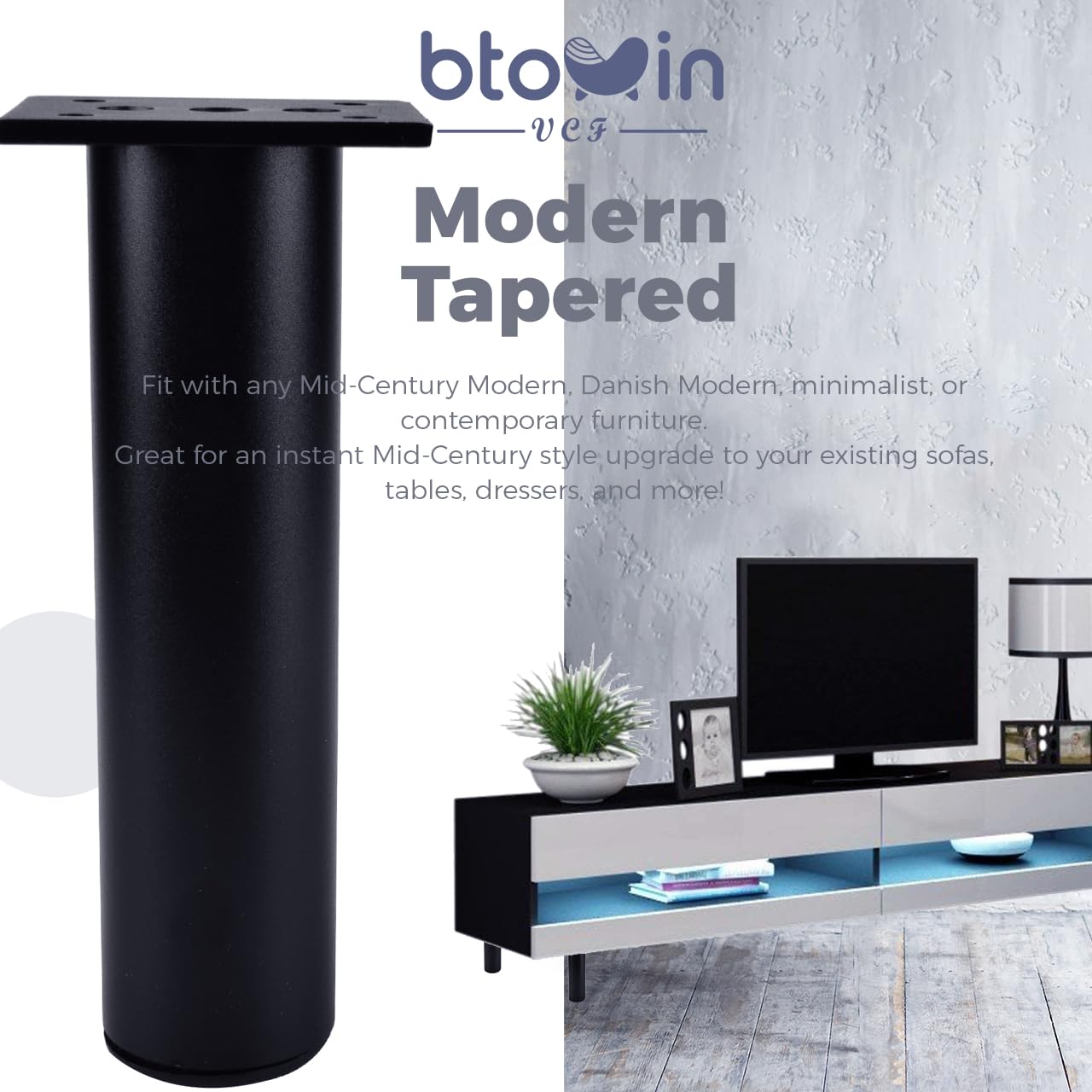 10 Inch / 25cm Metal Furniture Legs, 4Pcs Black Round Aluminum Alloy Furniture Feet DIY Replacement Support Leg for Table Cabinet Kitchen TV Stand Desk - Image 6