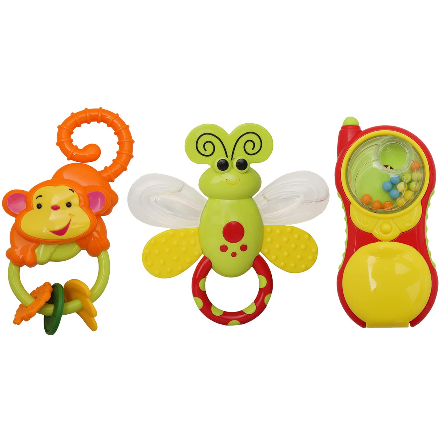 Baby Moo Monkey Bee and Phone Multicolour Set of 3 Musical Rattle Toys