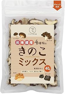 でらうま工房 国産 乾燥きのこミックス40g 北海道産 4種(しいたけ・舞茸・なめこ・きくらげ) 無添加 味噌汁の具 非常食 (1個, 4種キノコ)